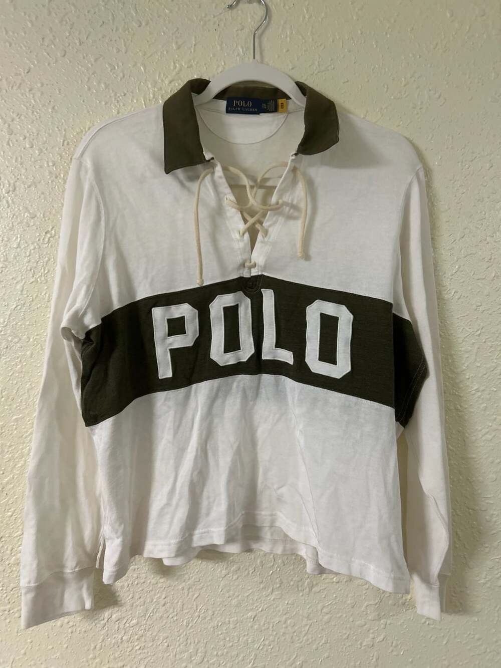 Polo Ralph Lauren Logo Lace-Up Jersey Polo Shirt Size XXL White
